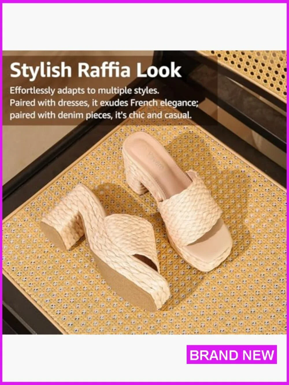 Raffia Platform Espadrille Sandals Chunky Heel Square Toe Bohemian Vacation